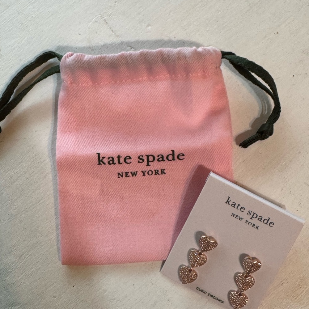 Kate Spade Gold 3 Tier Heart Earrings with Cubic Zirconia